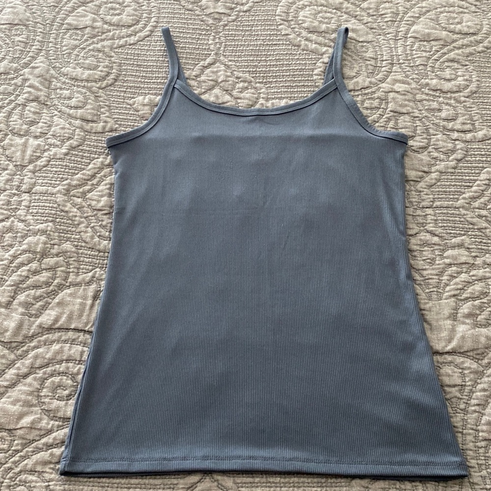 Tank top, ribbed, smokey blue/gray color.  Size large (11-13)